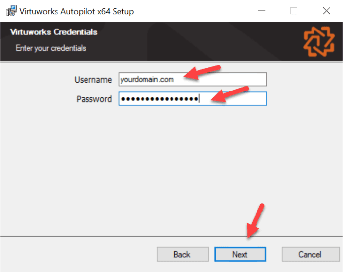 Enter your VirtuWorks username and password